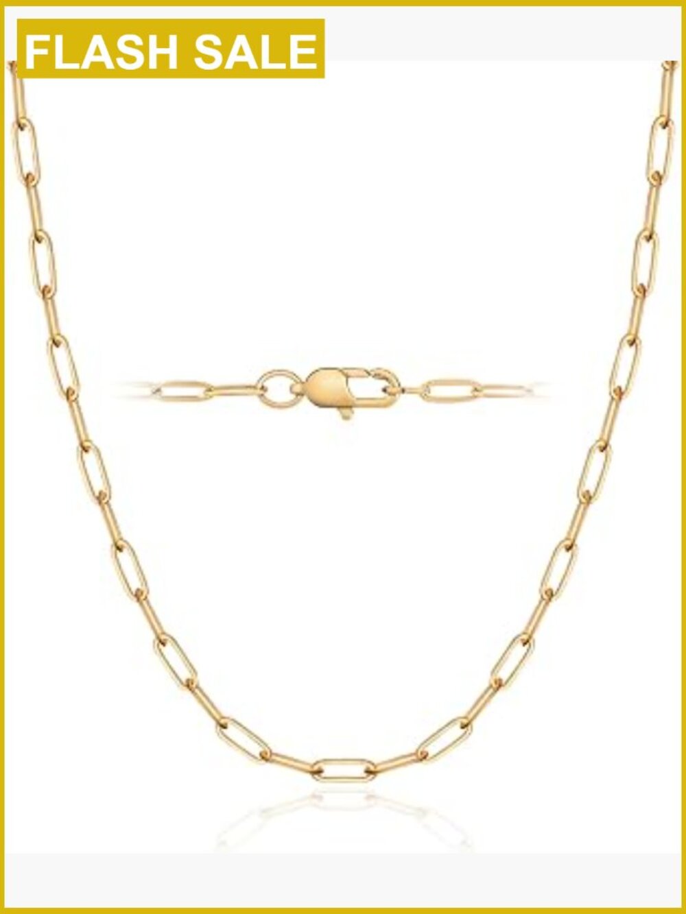 18K Gold Plated Paperclip Chain Necklace for Women 2.5mm Strong Chain Necklace